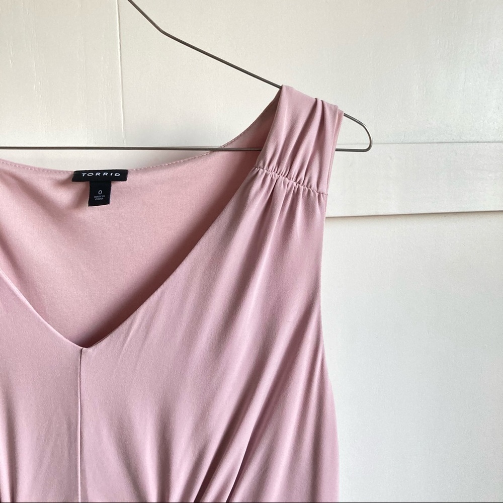 Torrid Stretchy Lined V-Neck Above The Knee Midi Dress Baby Pink Sz 0X - Picture 3 of 9